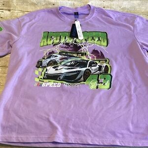 ROMWE Lavender Tee with Neon Green Graphic